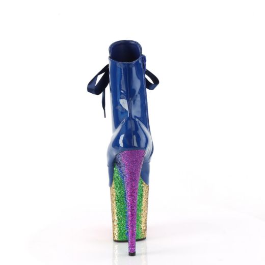 Product image of Pleaser FLAMINGO-1020HG Royal Blue Holo Pat/Rainbow Glitter 8 Inch Heel 4 Inch PF Lace-Up Front Ankle Boot Side Zip