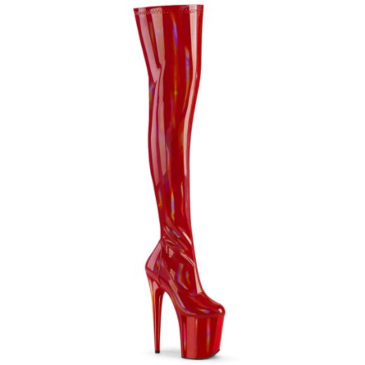 Product image of Pleaser FLAMINGO-3000HWR Red Str. Holo/Red Holo 8 Inch Heel 4 Inch PF Stretch Thigh Boot Side Zip