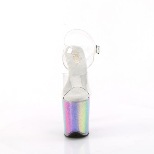 Product image of Pleaser FLAMINGO-808RG-01 Clr/Rainbow Glitter 8 Inch Heel 4 Inch PF Ankle Strap Sandal