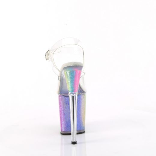 Product image of Pleaser FLAMINGO-808RG-01 Clr/Rainbow Glitter 8 Inch Heel 4 Inch PF Ankle Strap Sandal