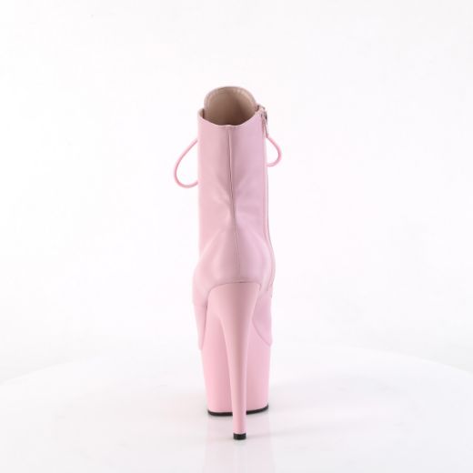 Product image of Pleaser ADORE-1021 B. Pink Faux Le/B. Pink Matte 7 Inch Heel 2 3/4 Inch PF Peep Toe Lace-Up Ankle Boot Side Zip