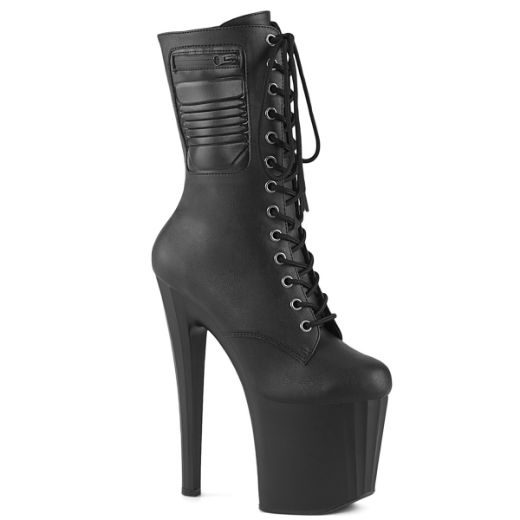 Product image of Pleaser ENCHANT-1040PK Blk Faux Le/Blk Matte 7 1/2 Inch Heel 3 1/2 Inch PF Ankle Boot w/Pocket Side Zip