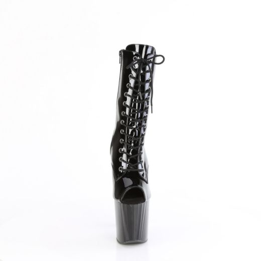 Product image of Pleaser ENCHANT-1041 Blk Pat/Blk 7 1/2 Inch Heel 3 1/2 Inch PF Peep Toe Ankle Boot Side Zip