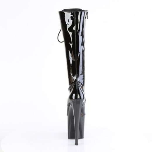 Product image of Pleaser ENCHANT-2023 Blk Str. Pat/Blk 7 1/2 Inch Heel 3 1/2 Inch PF Lace Up Knee High Boot Side Zip