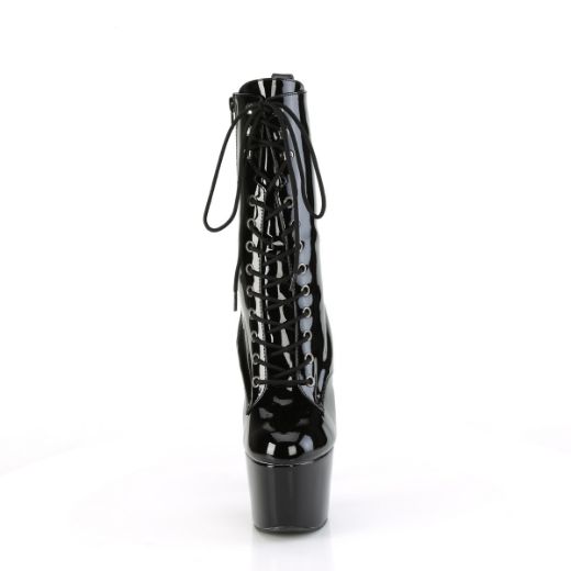 Product image of Pleaser ADORE-1040WR-HG Blk Holo Pat/M 7 Inch Heel 2 3/4 Inch PF Holographic Lace-Up Ankle Boot Side Zip