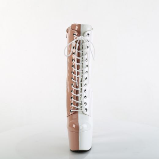 Product image of Pleaser ADORE-1040TT Blush-Wht Pat/Blush-Wht 7 Inch Heel 2 3/4 Inch PF Two Tone Lace-Up Ankle Boot Side Zip