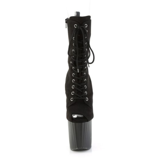 Product image of Pleaser ENCHANT-1041FS Blk Faux Suede/Blk Matte 8 Inch Heel 3 3/4 Inch PF Peep Toe Ankle Boot Side Zip
