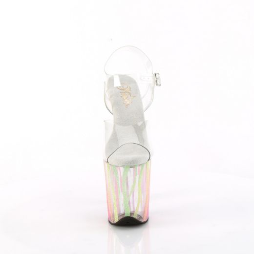 Product image of Pleaser FLAMINGO-808RG-03 Clr/Rainbow Glitter 8 Inch Heel 4 Inch PF Ankle Strap Sandal w/UV Reactive Bottom