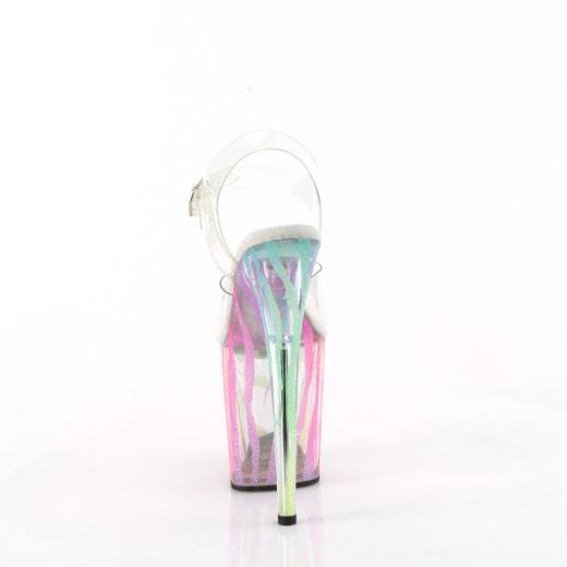 Product image of Pleaser FLAMINGO-808RG-03 Clr/Rainbow Glitter 8 Inch Heel 4 Inch PF Ankle Strap Sandal w/UV Reactive Bottom
