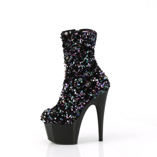 Product image of Pleaser ADORE-1042SQ Blk Multi Sequins/Blk 7 Inch Heel 2 3/4 Inch PF Sequins Ankle Boot Inside Zip