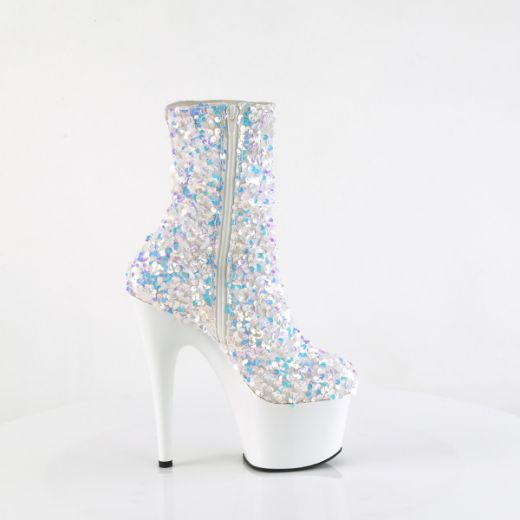 Product image of Pleaser ADORE-1042SQ Wht Multi Sequins/Wht 7 Inch Heel 2 3/4 Inch PF Sequins Ankle Boot Inside Zip