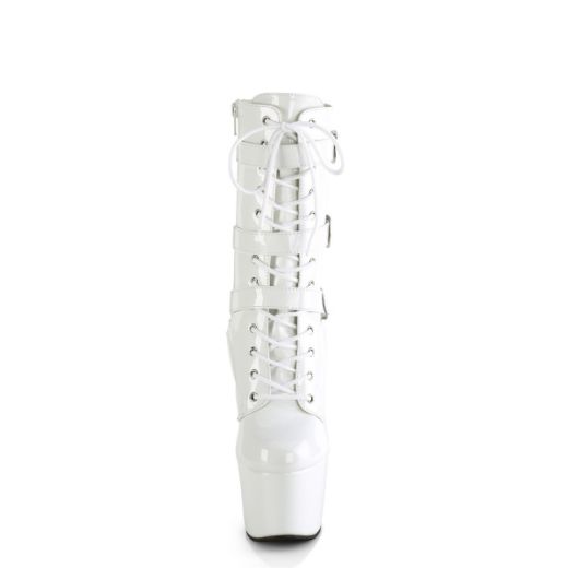 Product image of Pleaser ADORE-1043 Wht Pat/Wht Pat 7 Inch Heel 2 3/4 Inch PF Lace-Up Front Ankle Boot Side Zip