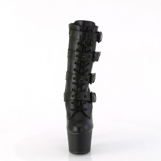 Product image of Pleaser ADORE-1046 Blk Faux Leather/Blk Matte 7 Inch Heel 2 3/4 Inch PF Lace-Up Front Ankle Boot Side Zip