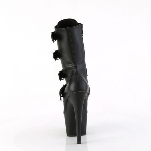 Product image of Pleaser ADORE-1046 Blk Faux Leather/Blk Matte 7 Inch Heel 2 3/4 Inch PF Lace-Up Front Ankle Boot Side Zip
