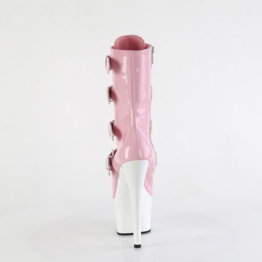 Product image of Pleaser ADORE-1046TT B. Pink Holo Pat/Wht 7 Inch Heel 2 3/4 Inch PF Two Tone Lace-Up Ankle Boot Side Zip