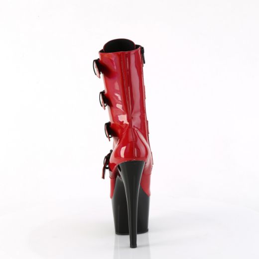 Product image of Pleaser ADORE-1046TT Red Holo Pat/Blk 7 Inch Heel 2 3/4 Inch PF Two Tone Lace-Up Ankle Boot Side Zip