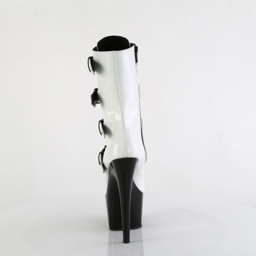 Product image of Pleaser ADORE-1046TT Wht Holo Pat/Blk 7 Inch Heel 2 3/4 Inch PF Two Tone Lace-Up Ankle Boot Side Zip