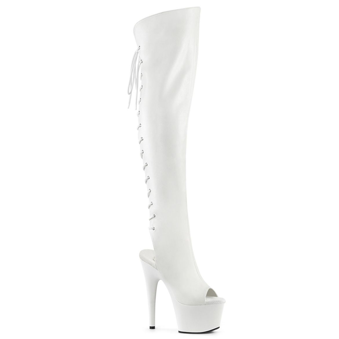 Product image of Pleaser ADORE-3019 Wht Faux Leather/Wht Matte 7 Inch Heel 2 3/4 InchPF Open Toe/Heel Over-The-Knee Boot Side Zip