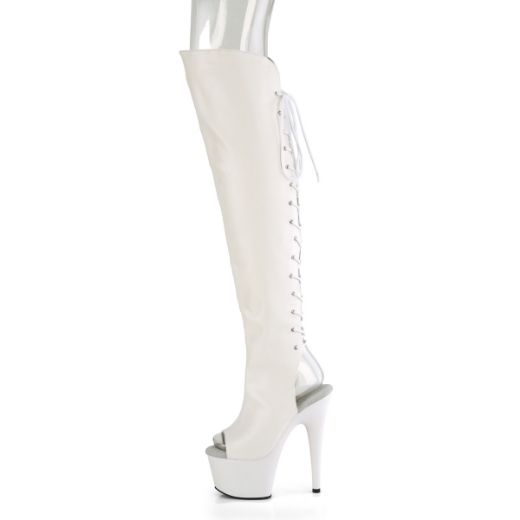 Product image of Pleaser ADORE-3019 Wht Faux Leather/Wht Matte 7 Inch Heel 2 3/4 InchPF Open Toe/Heel Over-The-Knee Boot Side Zip