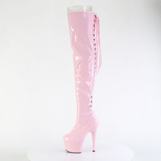Product image of Pleaser ADORE-3063 B. Pink Str Pat/B. Pink 7 Inch Heel 2 3/4 Inch PF Lace-Up Back Stretch Thigh Boot Side Zip