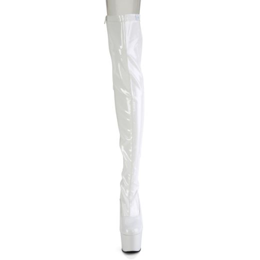 Product image of Pleaser ADORE-3063 Wht Str Pat/Wht 7 Inch Heel 2 3/4 Inch PF Lace-Up Back Stretch Thigh Boot Side Zip