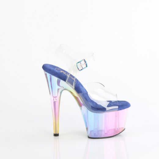 Product image of Pleaser ADORE-708HT Clr/Blue Multi Tinted 7 Inch Heel 2 3/4 Inch Tinted PF Ankle Strap Sandal