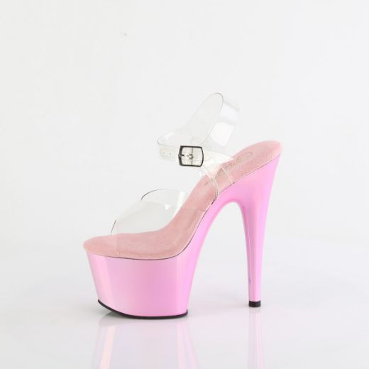 Product image of Pleaser ADORE-708LQ Clr/Liquid B. Pink Hologram 7 Inch Heel 2 3/4 Inch PF Ankle Strap Sandal
