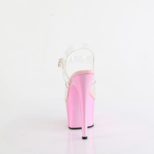 Product image of Pleaser ADORE-708LQ Clr/Liquid B. Pink Hologram 7 Inch Heel 2 3/4 Inch PF Ankle Strap Sandal