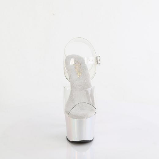 Product image of Pleaser ADORE-708LQ Clr/Liquid Slv Hologram 7 Inch Heel 2 3/4 Inch PF Ankle Strap Sandal
