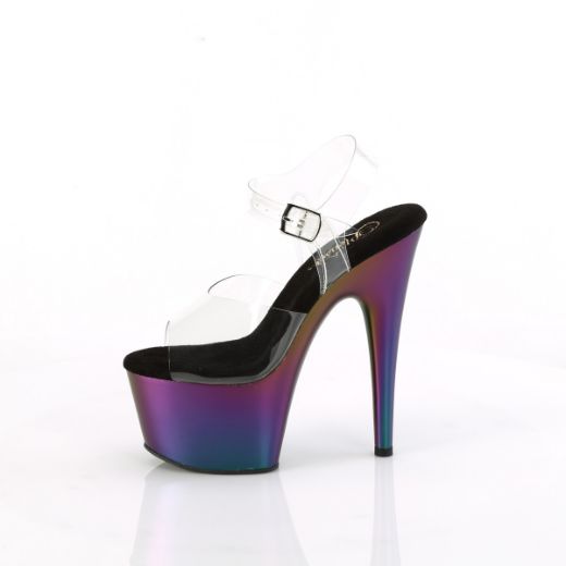 Product image of Pleaser ADORE-708MCH Clr/Purple-Green Matte Chrome 7 Inch Heel 2 3/4 Inch PF Ankle Strap Sandal