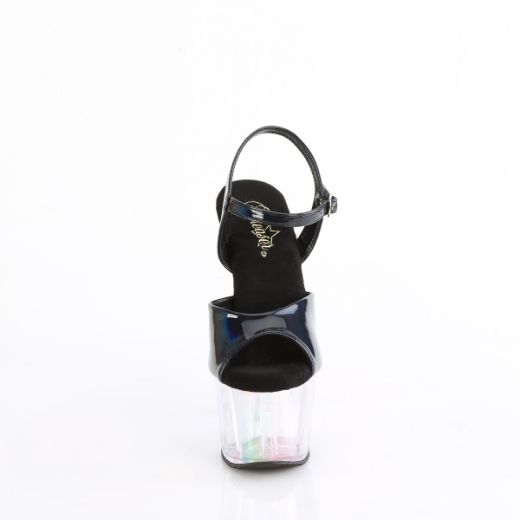 Product image of Pleaser ADORE-709HT Blk Holo/Holo Tinted 7 Inch Heel 2 3/4 Inch Tinted PF Ankle Strap Sandal