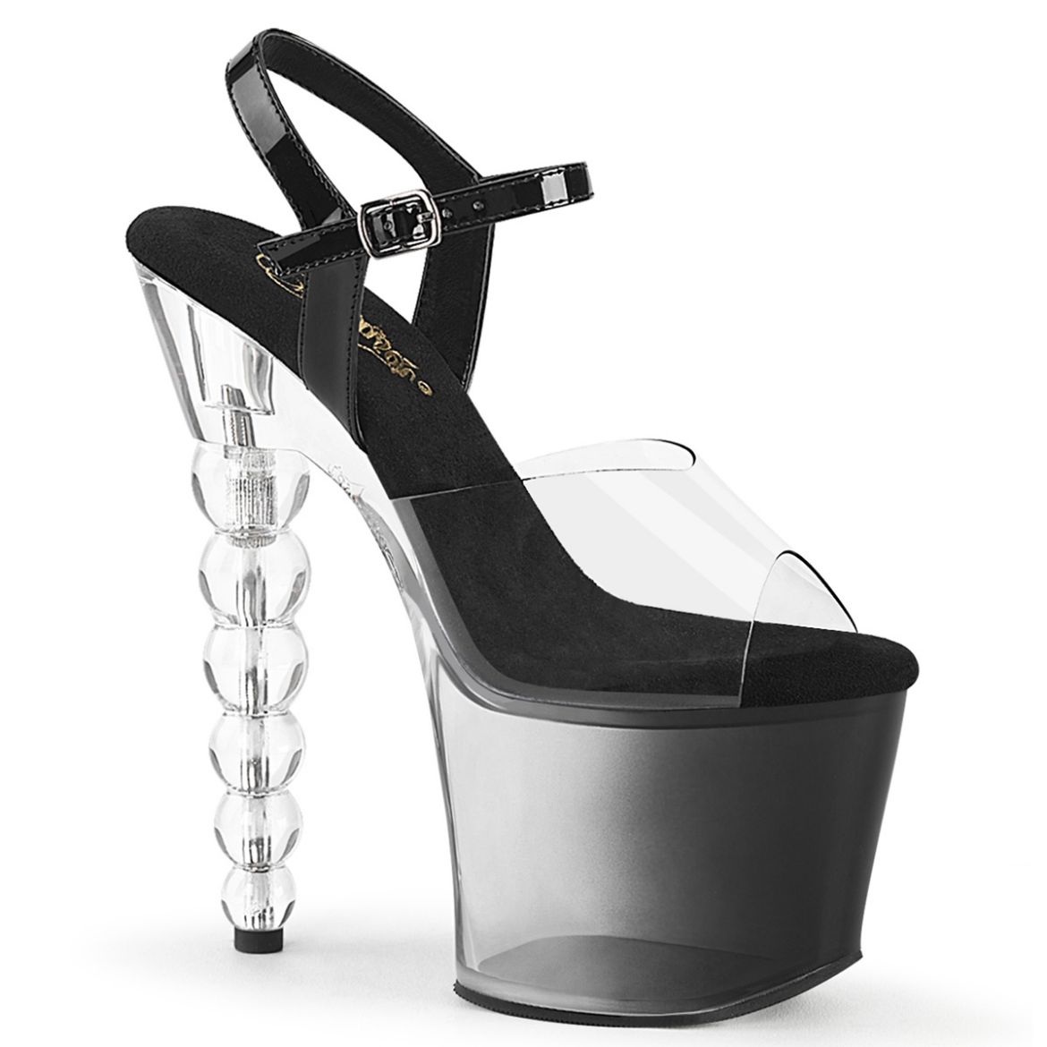 Product image of Pleaser BLISS-708-1BC Clr-Blk/Blk-Clr Ombre 7 Inch Heel 2 3/4 Inch PF Ankle Strap Sandal