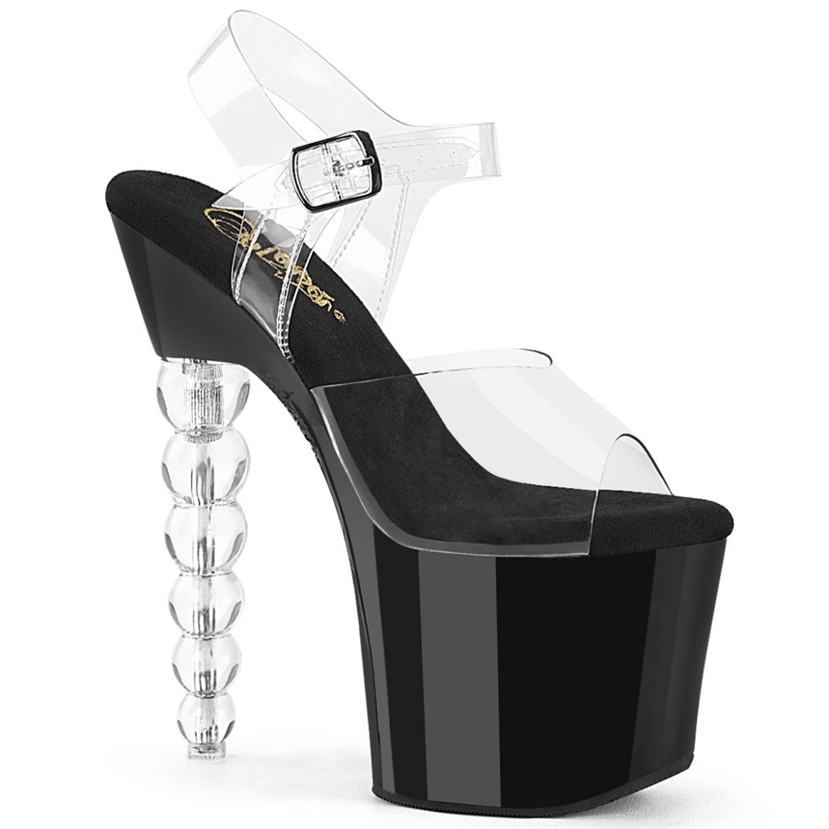 Product image of Pleaser BLISS-708 Clr/Blk-Clr 7 Inch Beaded Heel 3 1/4 Inch PF Ankle Strap Sandal