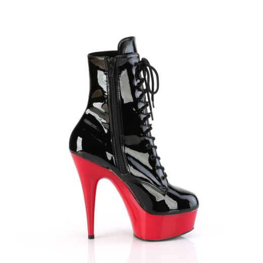 Product image of Pleaser DELIGHT-1020 Blk Pat/Red 6 Inch Heel 1 3/4 Inch PF Lace-Up Front Ankle Boot Side Zip