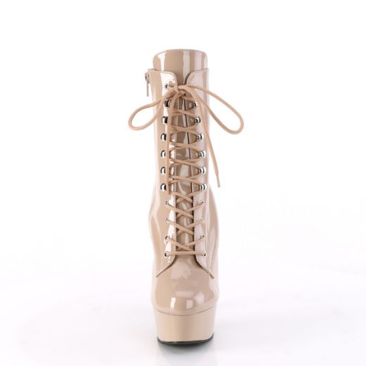 Product image of Pleaser DELIGHT-1020 NudePat/Nude 6 Inch Heel 1 3/4 Inch PF Lace-Up Front Ankle Boot Side Zip