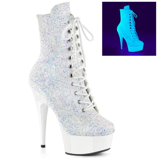 Product image of Pleaser DELIGHT-1020LG Neon Wht Multi Glitter/Neon Wht 6 Inch Heel 1 3/4 Inch PF UV Lace-Up Front Ankle Boot Side Zip