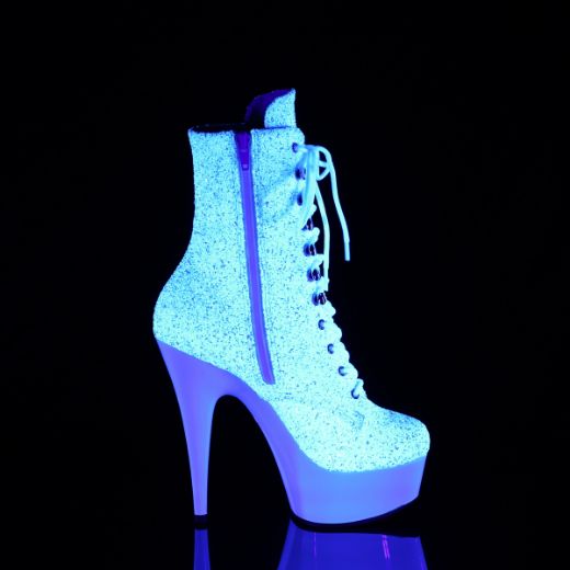 Product image of Pleaser DELIGHT-1020LG Neon Wht Multi Glitter/Neon Wht 6 Inch Heel 1 3/4 Inch PF UV Lace-Up Front Ankle Boot Side Zip