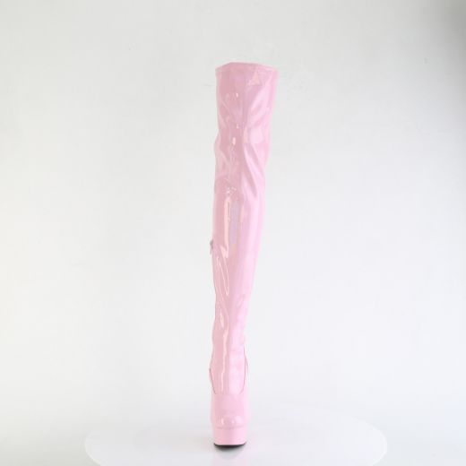 Product image of Pleaser DELIGHT-3000HWR B. Pink Hologram Pat/M 6 Inch Heel 1 3/4 Inch PF Stretch Thigh Boot  12 Inch Side Zip