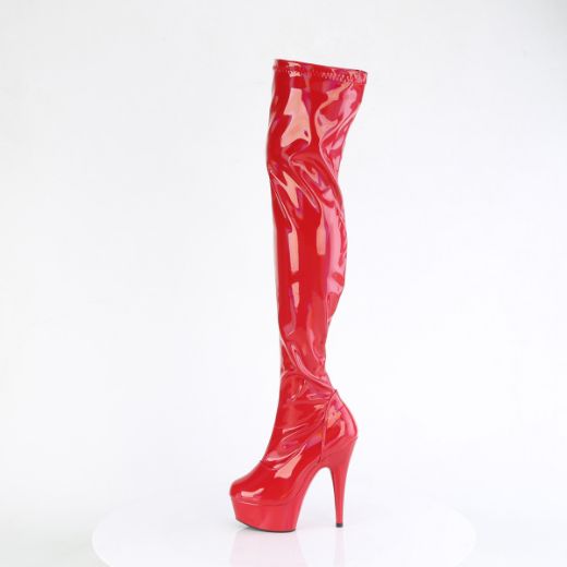 Product image of Pleaser DELIGHT-3000HWR Red Hologram Pat/M 6 Inch Heel 1 3/4 Inch PF Stretch Thigh Boot  12 Inch Side Zip