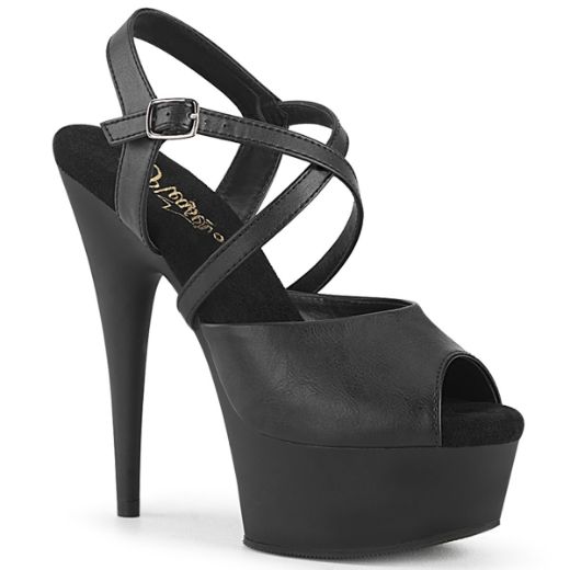Product image of Pleaser DELIGHT-624-1 Blk Faux Leather/Blk Matte 6 Inch Heel 1 3/4 Inch PF Criss Cross Ankle Strap Sandal