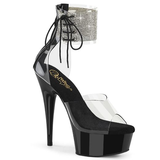 Product image of Pleaser DELIGHT-624RS Clr/Blk 6 Inch Heel 1 3/4 Inch PF RS Ankle Cuff Sandal Back Zip