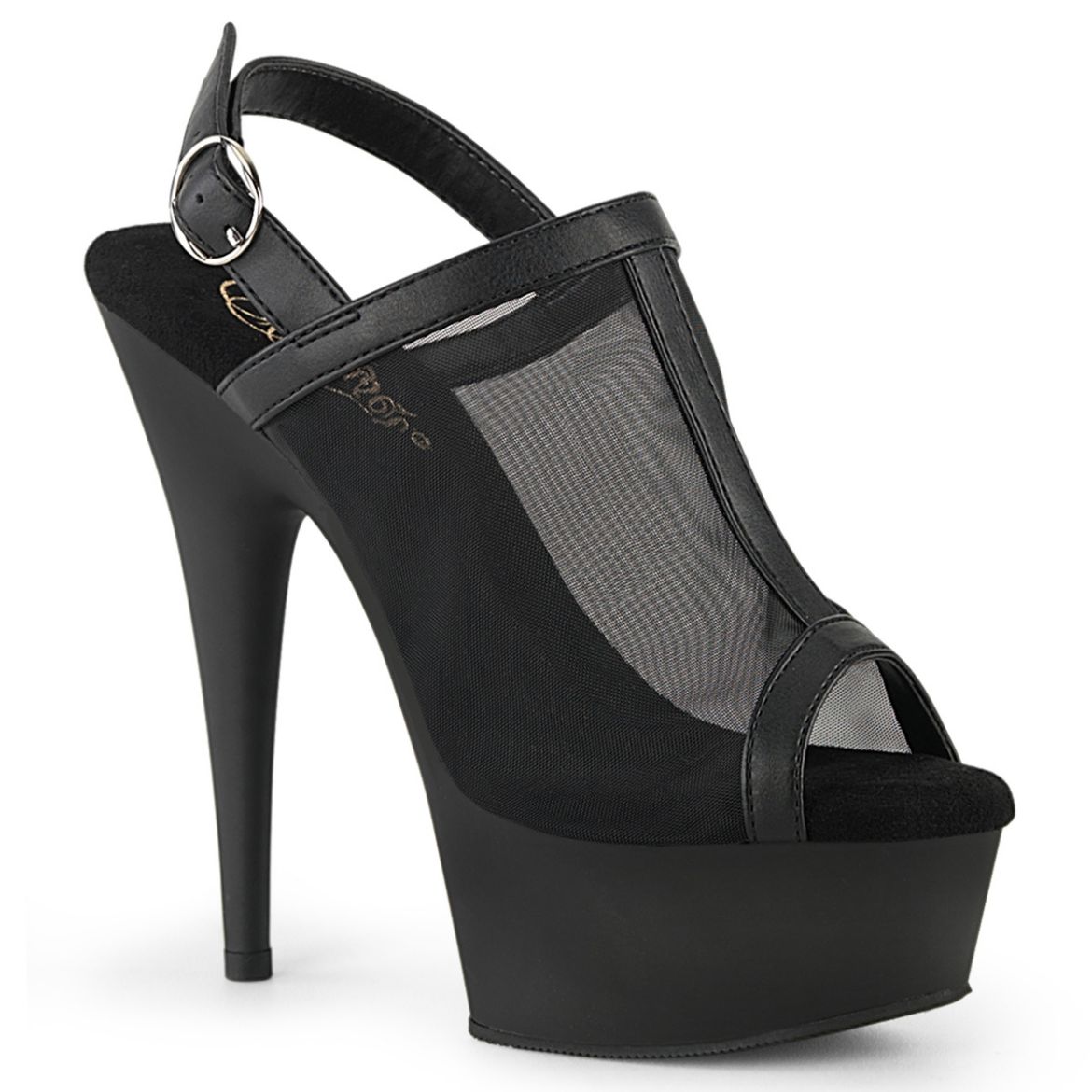 Product image of Pleaser DELIGHT-636 Blk Faux Le-Mesh/Blk Matte 6 Inch Heel 1 3/4 Inch PF Mesh Sling Back Sandal
