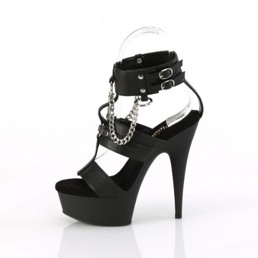 Product image of Pleaser DELIGHT-661 Blk Faux Leather/Blk Matte 6 Inch Heel 1 3/4 Inch PF 3 Band T-Strap Ankle Strap Sandal