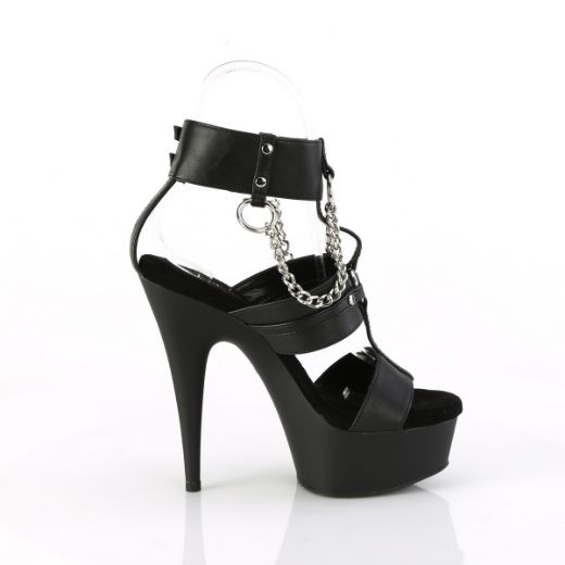 Product image of Pleaser DELIGHT-661 Blk Faux Leather/Blk Matte 6 Inch Heel 1 3/4 Inch PF 3 Band T-Strap Ankle Strap Sandal