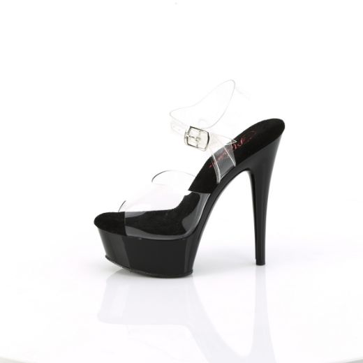 Product image of Pleaser EXCITE-608 Clr/Blk 6 Inch Heel 1 3/4 Inch PF Comfort Width Ankle Strap Sandal