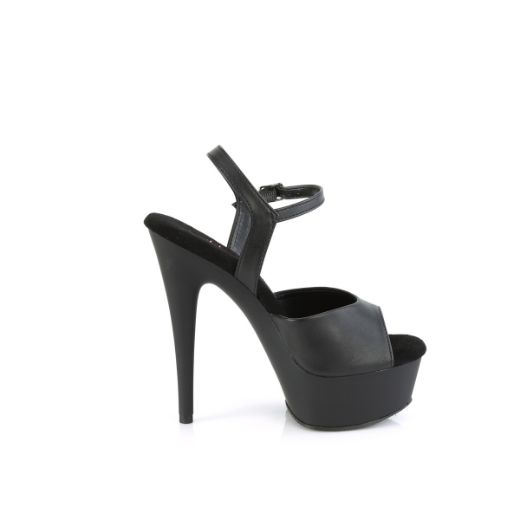 Product image of Pleaser EXCITE-609 Blk Faux Leather/Blk Matte 6 Inch Heel 1 3/4 Inch PF Comfort Width Ankle Strap Sandal