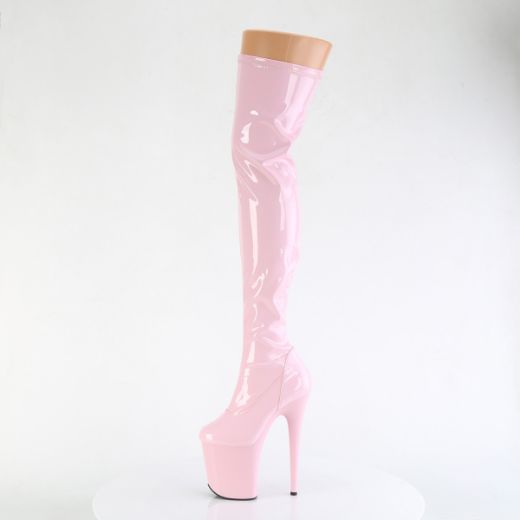 Product image of Pleaser FLAMINGO-3000 B. Pink Str Pat/B. Pink 8 Inch Heel 4 Inch PF Stretch Thigh Boot Side Zip