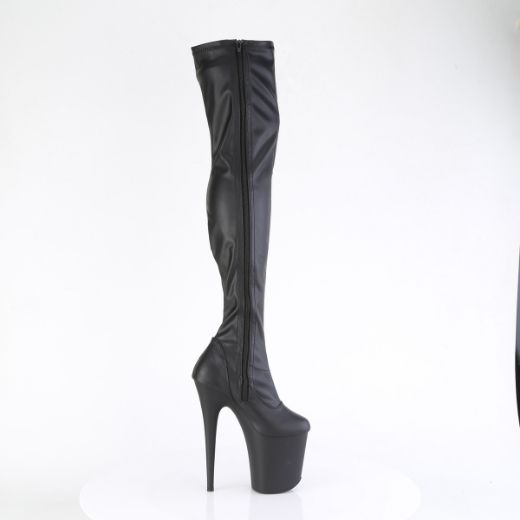 Product image of Pleaser FLAMINGO-3000 Blk Faux Leather/Blk Matte 8 Inch Heel 4 Inch PF Stretch Thigh Boot Side Zip