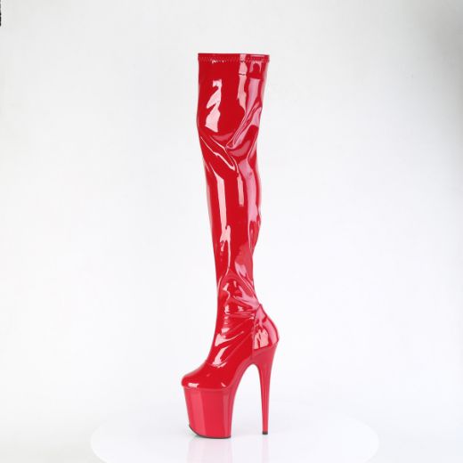 Product image of Pleaser FLAMINGO-3000 Red Str Pat/Red 8 Inch Heel 4 Inch PF Stretch Thigh Boot Side Zip