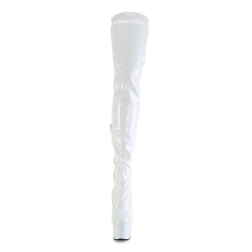 Product image of Pleaser FLAMINGO-3000 Wht Str Pat/Wht 8 Inch Heel 4 Inch PF Stretch Thigh Boot Side Zip